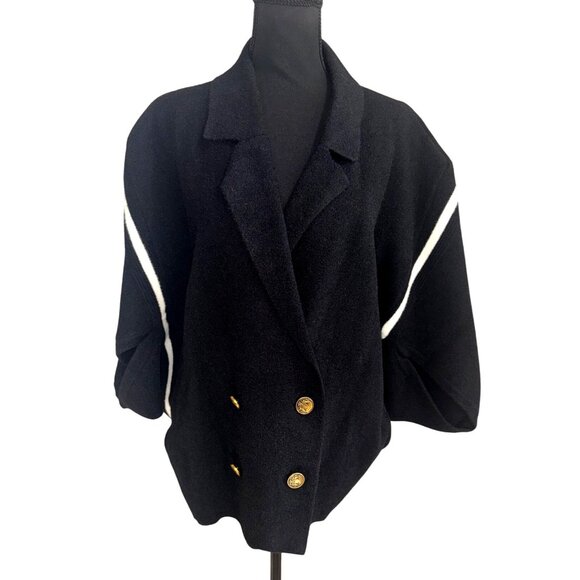 New Joh Jinny Black Knitted Double Breasted Sweater Jacket Dolman Sleeve Soft M - Picture 2 of 10